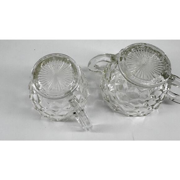 Vintage Clear Pressed Glass Creamer & Sugar Bowl Set – Diamond Pattern - Picture 3 of 8